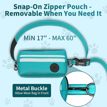 Hands Free Dog Leash with Removable Zipper Pouch, Dual Padded Handles and Durable Bungee for Walking, Jogging and Running Your Dog (Large, 35-140 lbs Green