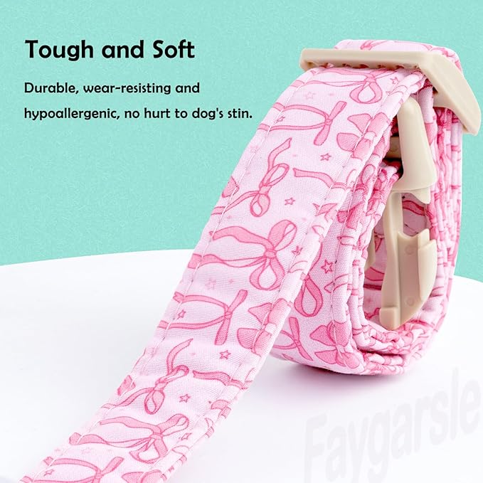 Faygarsle Cute Pink Bow Pattern Dog Collar for Summer Spring DesignSmall Medium Large Dogs XS