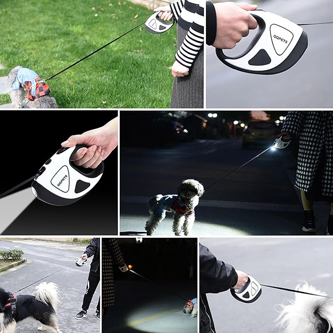 Retractable Dog Leash with Light, Pet Lead, 12-Color Ambient Lighting, Retractable Pet Lead with 360° Anti-Tangle Feature, 5-Meter Length Weighing Up to 40 kg (Green, 1.0)