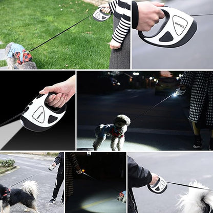 Retractable Dog Leash with Light, Pet Lead, 12-Color Ambient Lighting, Retractable Pet Lead with 360° Anti-Tangle Feature, 5-Meter Length Weighing Up to 40 kg (Green, 1.0)