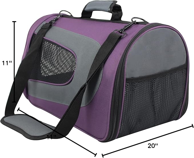 EliteField Deluxe Soft Pet Carrier (3 Year Warranty, Airline Approved), Multiple Sizes and Colors Available (20" L x 11" W x 11" H, Purple+Gray)