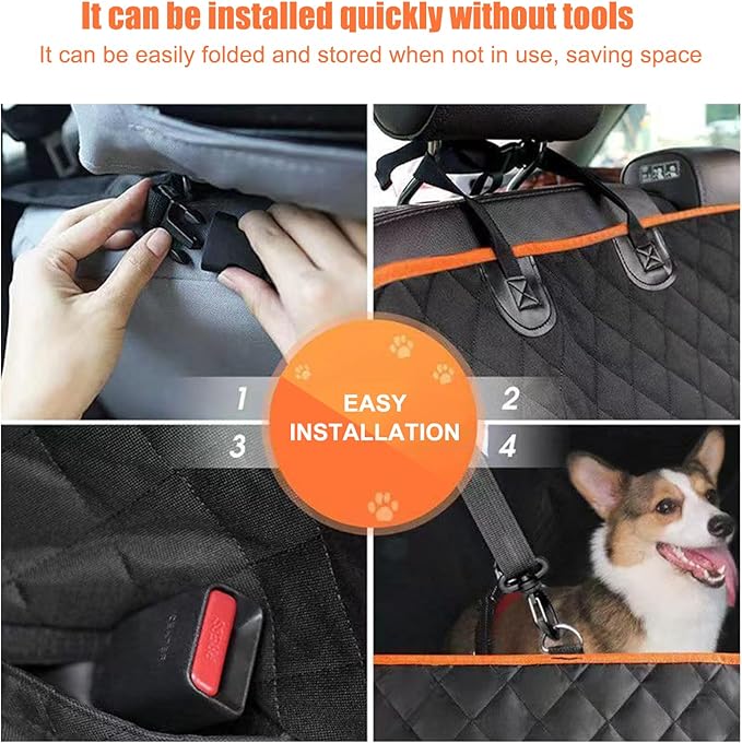 Full Coverage Car Seat Cover for Dogs, Waterproof Back Seat Protector, Car Seat Cover for Back Seat Medium Large Dogs, with Extended Pet Hammock
