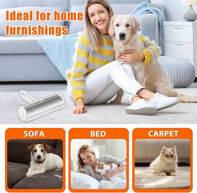 Pet Hair Remover Lint Roller for Pet,Cat Hair Removal Tool Reusable Lint Roller for Furniture, Couch, Carpet, Clothing and Bedding,White Grey
