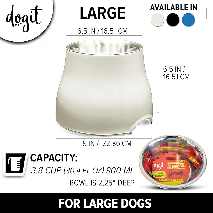 Dogit Elevated Dog Bowl, Stainless Steel Dog Food and Water Bowl for Large Dogs, White, 73753
