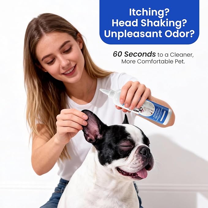 Itch Relief Ear Cleaner for Dogs & Cats Natural Gentle Formula with Manuka Honey & Green Tea - Triple Botanical Wash for Infection & Yeast Prevention, PH Balanced No-Sting 8.45 oz