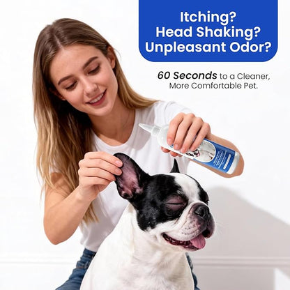 Itch Relief Ear Cleaner for Dogs & Cats Natural Gentle Formula with Manuka Honey & Green Tea - Triple Botanical Wash for Infection & Yeast Prevention, PH Balanced No-Sting 8.45 oz