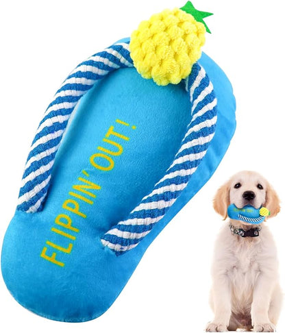 Andiker Dog Squeaky Toy, Plush Dog Chew Toys with a Squeaker, Slipper Shaped Interactive Dogs Toys for Small Medium Dogs Playing Chewing Teething Training (Blue)