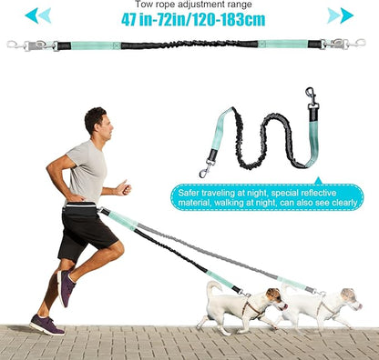 Hands Free Dog Leash with Zipper Pouch, Reflective Retractable Bungee with Double Padded Handles, Adjustable Dog Waist Leash for Running Walking Hiking Jogging Biking(Large, 25-120 lbs)