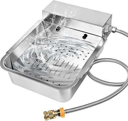 Automatic Dog Water Dispenser with Drain Hole & Sink Strainer, Stainless Steel Auto Dog Water Bowl with Float Valves, Hose Quick Connect Fitting, for Livestock, Chicken, Horse (4 Gallons)