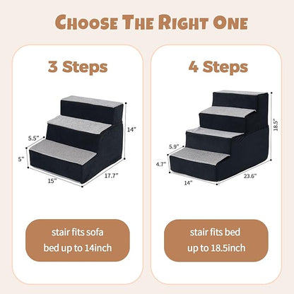 Dog Stairs for Small Dogs, 3 Step Dog Stair for High Bed and Couch, Non-Slip High Density Foam Sturdy Pet Steps with Removable Washable Cover for Older Cat