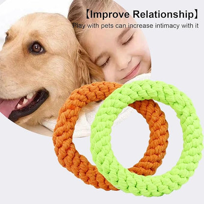 Cyrank 2PCS Ring Dog Toy, Indestructible Cotton Rope Toy for Dog Teething, Cleaning, Playing & Training, Medium & Large Dogs