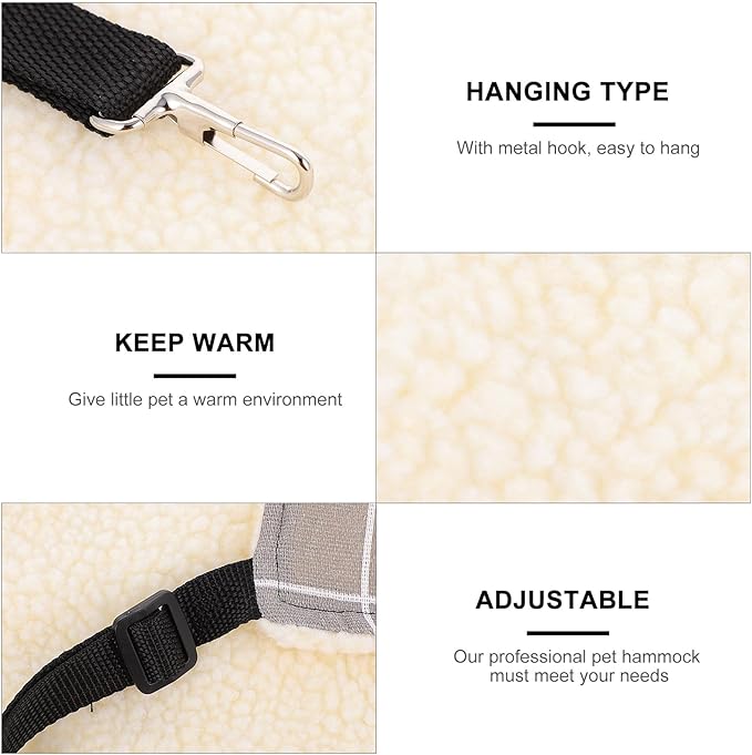 YARNOW Pet Cat Hammock Bed Winter Thickened Plush Hanging Pad Medium Gray Plaid Washable Pet Sleeping Bed Suitable for Indoor Cats Guinea Pigs Chinchillas