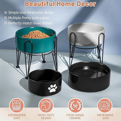 Large Dog Bowls, Non Slip Heavy Ceramic Dog Food and Water Bowl with White Silicone Base, 2 Pack Pet Feeding Bowls for Medium Big and Giant Dogs (Grey+Green, 8 Inches)
