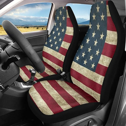 American Flag Printed Car Seat Covers Washable Seat Protector for Women Men Air Mesh Cloth Automotive Vehicle Seat Covers for Cars Interior for Cars, Sedans, Trucks, SUVs - Vintage Flags