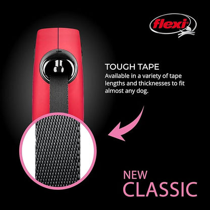 FLEXI New Classic Tape Retractable Dog Leash for Small Dogs Upto 33 lbs. – 16 ft., Red | Tangle Free Pet Walking Leash with One-Handed Brake, Pause, Lock|German Quality Product