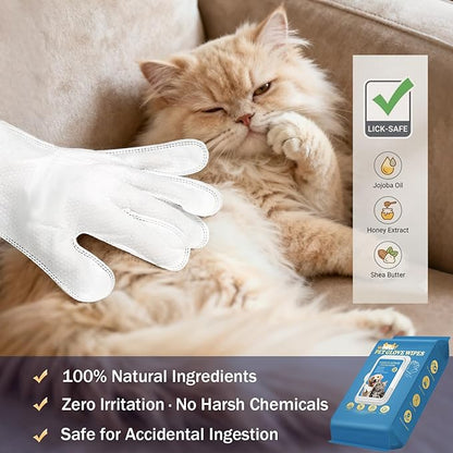Pet Wipes Dog Wipes Disposable Grooming Mitts Dog Paw Cleaner Cat Wipes Waterless Bath Glove pH Balanced Lick Safe with Coconut Oil for Dogs and Shea Butter for Sensitive Skin 20 Count