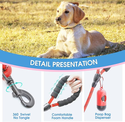 BAAPET 2/4/5/6 FT Dog Leash with Comfortable Padded Handle and Highly Reflective Threads for Small Medium and Large Dogs (6FT-1/2'', Red)
