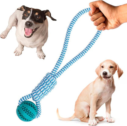 Dog Toy Interactive Chewing Rope Ball Toys Natural Cotton Washable Durable Tug of War for Small Medium Dogs Puppies Training Playing Teeth Cleaning (Drop Ball) (Blue)