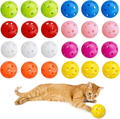 24Pcs Cat Ball Toy, Low Noise No Bells Holey Plastic Cat Balls, Funny Interactive Cats Toys for Indoor Cats, Firm Toy Balls for Kitten Puppy Ferret Bird (1.65")