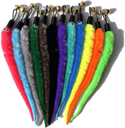 AcceLeah Cat Worm Toy Teaser Wand Replacement, Cat Worms & Dragonfly Refill, Assorted Teaser Refills with Bell (12Pcs)