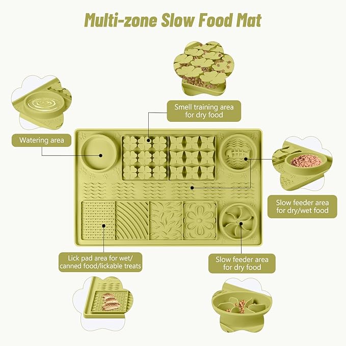 Large Silicone Snuffle Mat, 32"x 20" Dog Lick Mat with Suction Cups, Slow Feeder for Small | Medium | Large | Multiple Dogs Slow Eating, Boredom Reducer (Green)