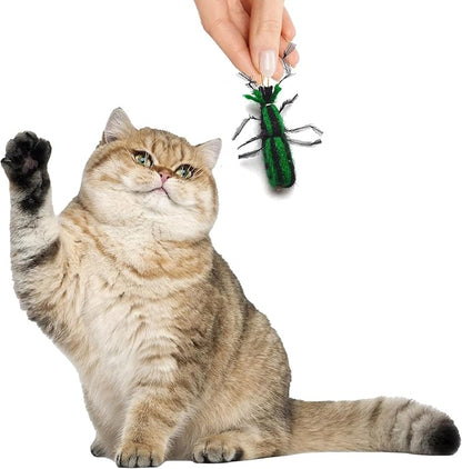 2 Inch Handmade Cat Toy Teaser Wand Refill Beetle - Green Natural Material Toys, Hunting Instinct Play, Interactive Exercise Attachment Set for Indoor Cats