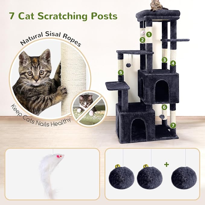 Globlazer Cat Tower for Indoor Cats, Heavy Duty Cat Trees for Large Adult Big Cats Maine Coon Cat Tree Tower with Scratching Post, Extra Large Top Perch, Cat Condos, F61, Dark Grey, 61inch