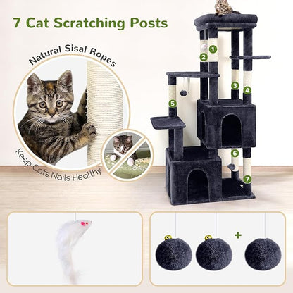 Globlazer Cat Tower for Indoor Cats, Heavy Duty Cat Trees for Large Adult Big Cats Maine Coon Cat Tree Tower with Scratching Post, Extra Large Top Perch, Cat Condos, F61, Dark Grey, 61inch