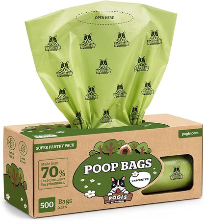 Pogi's Poop Bags – Large, Leak-Proof Dog Waste Bags for Yard or Home Use, Unscented (Single Roll, 500-Count)