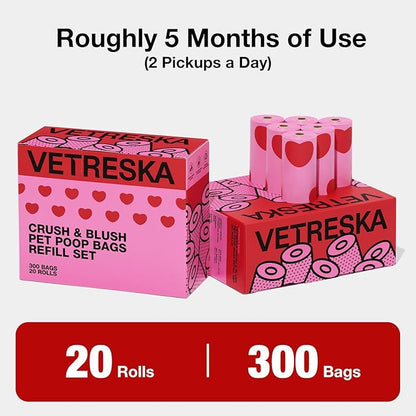 VETRESKA Dog Poop Bags, Leak Proof, Extra Thick and Large Pet Waste Bags for Dog Walking and Cat Litter, Smoked Cherry Scented, 300 Bags