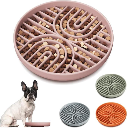 Slow Feeder Dog Bowls, Silicone Slow Feeder for Dogs & Puppies, Dog Puzzle Bowl with Suction Cups for Anxiety Relief, Slow Eating, Dishwasher Fit, for All Breed, Pink