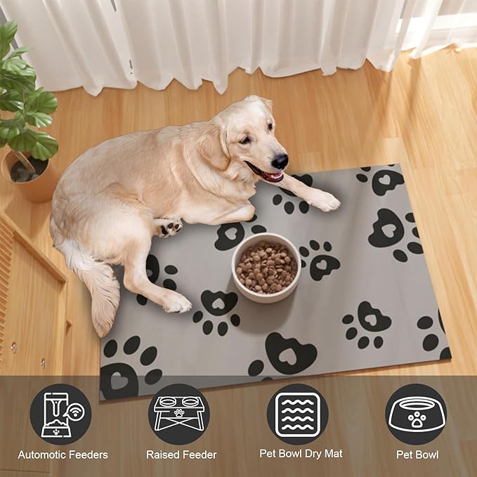 Pet Feeding Mats 16"x24"- Absorbent Dog Mat for Food and Water, Large Pet Food Mat, Rubber Mat for Dog Bowls, Pet Food Mats for Floor, Mat for Cat Food and Water Bowls, Dark Grey