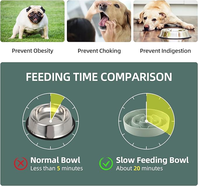 Ceramic 1.2 Cup Slow Feeder Dog Bowl for Medium and Small Breed, 7.3inch Puzzle Dog Food Dish, Anti-Gulping, Stop Bloat, Preventing Choking (Single Bowl-Light Green)