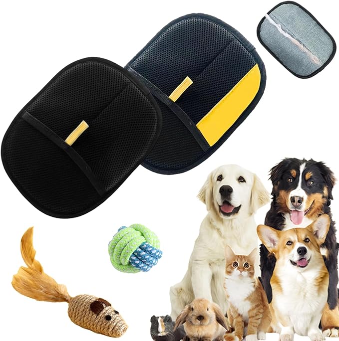 Pet Hair Remover Electrostatic Gloves, Pet Hair Remover Glove Washable, Reusable Cat Dog Grooming Mitt for Couch, Furniture, Carpet, Car Seat (Black+Yellow)