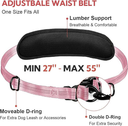 Hands Free Dog Leash, Adjustable Waist Belt with Double Padded Handles No Pull,Pink