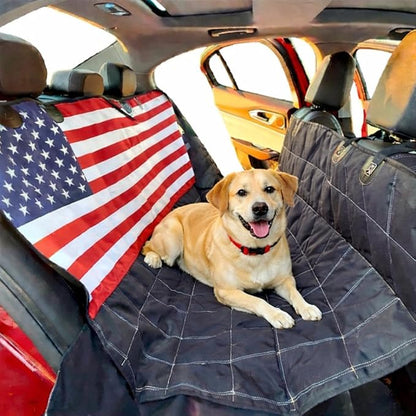 Dog Backseat Cover with Hammock for Cars, SUVs, and Trucks I Waterproof, Nonslip Seat Protector & Cover I Nylon Clips, K9 Shield USA Flag