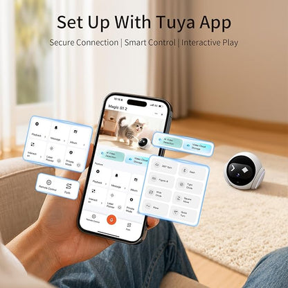 Pet Camera Robot Companion Monitor – Movable Home Security Cam with 1080P Video, 2.4GHz WiFi, Motion Tracking, Laser Toy, Two-Way Talk – App Control for Dogs & Cats