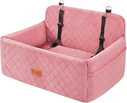 HEGGCOOE Dog Car Seat for Medium/Large Dogs, Pet Booster Seat for Under 55 lbs or 2 Small Dogs, Detachable & Washable Dog Car Bed for Backseat with 2 Safety Leashes (Pink)