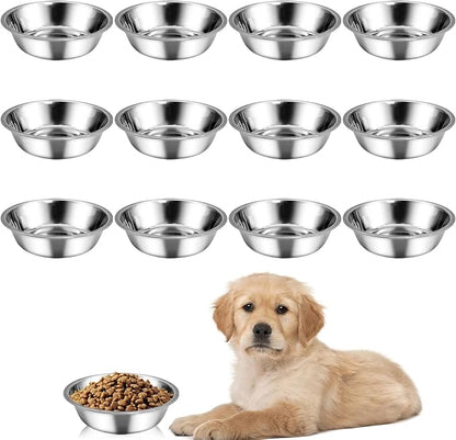 kathson 12 PCS Small Stainless Steel Dog Bowls, Replacement Metal Puppy Food Water Bowl Set Suit for Indoor Outdoor, Pet Feeding Dish for Small Animals Kitten, Dishwasher Safe (5.5 in)