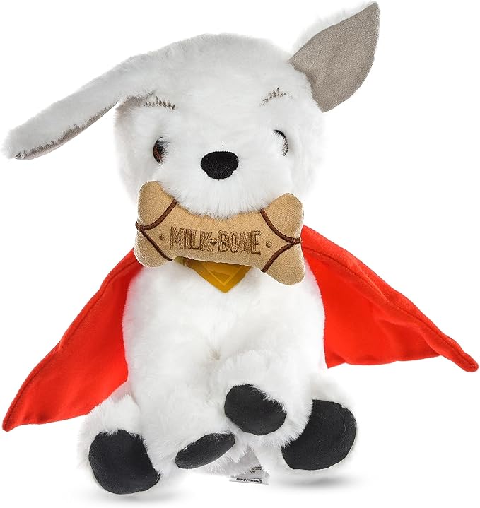 DC Comics Superman Krypto The Superdog Plush Dog Toy – Soft Squeaky Dog Toy with Crinkle Sounds, Cape & Milk-Bone Treat Design, 7.5 Inch
