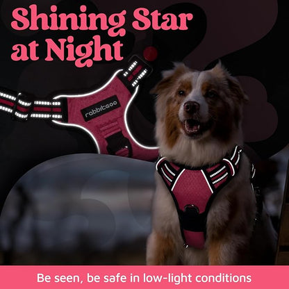 rabbitgoo Dog Harness for Large Dogs, No Pull Pet Vest with 3 Buckles, Adjustable Soft Padded Pet Harness with Easy Control Handle and Reflective Strips, Pink, L