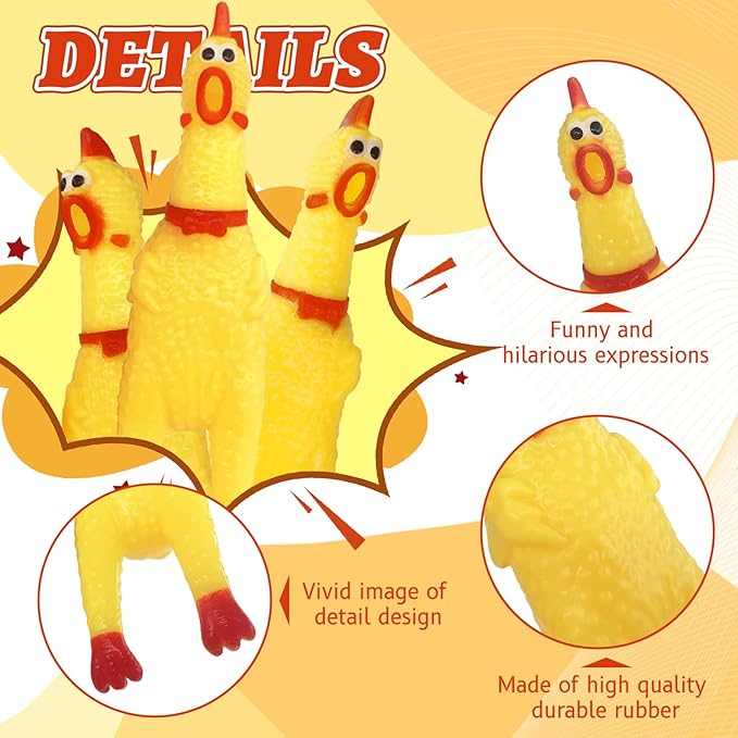 20 Pcs Rubber Chicken,Screaming Chicken,Squeeze Chicken,Yellow Rubber Squawking Dog Toys,Prank Novelty Noise Toy