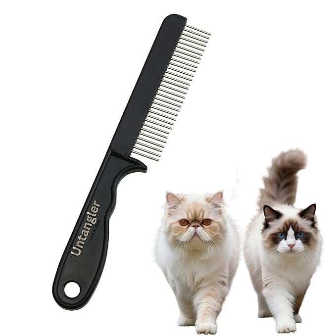 Super-Groom Combs with Smooth Rotating Teeth for Painless Mat Removal (Black, 30 Fine-Spaced Teeth)