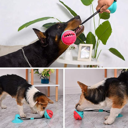 Guardians Dog Chew Toy with Suction Cup for Aggressive Chewers, Puppy Training Treats, Food Dispensing Ball, Pet Teeth Cleaning Rope Toys for Small Medium Dogs (Blue&Red)