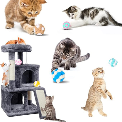 Cat Toys Balls 6 Pieces with Bells 5cm Soft Cat Pom Poms Balls Cats Interactive Ball Toy for Cats Kitten Indoor Outdoor Playing Chewing Scratching