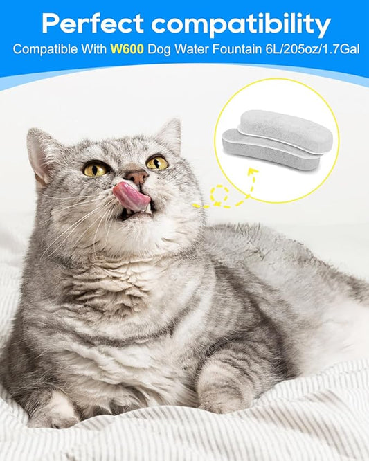 6 Pack Charcoal Pet Water Fountain Filters for W600 Dog Water Bowl Dispenser, Compatible with W600 Model, Removes Odors, Heavy Metals, and Pet Hair