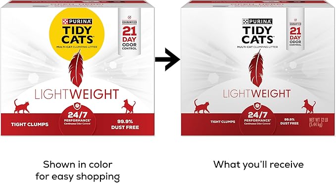 Purina Tidy Cats Lightweight, Low Dust, Clumping Cat Litter Odor Control 24/7 Performance Multi Cat Litter 12 lbs.