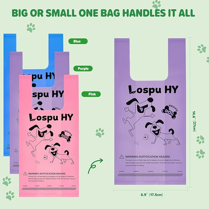 Poop Bags for Dogs, 300 Count Extra Wide Easy Tie Dog Poop Bags with Handles, Extra Thick Leak Proof Pet Waste Bag for Puppy Walking and Cat Litters