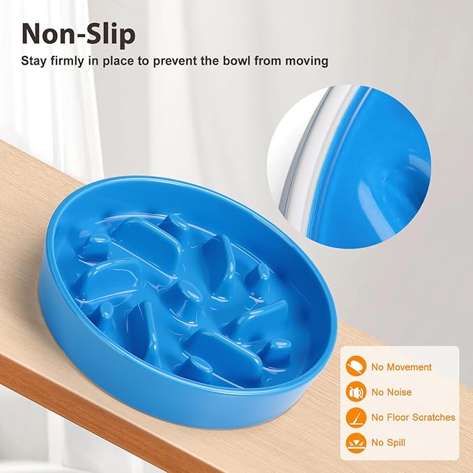 Ceramic Slow Feeder Dog Bowl, 8.3 inch Dog Food Bowls for Small, Medium, and Large Breed, Anti-Slip Puzzle Food Dish to Slow Down Eating (Blue, 8.3 in)