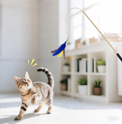 10 Pieces Cat Feather Toy Refills,Cat Wand Replacement Feathers Toys with Clip & Removable Bell,Wand Attachment Feather Toys for Indoor Cats (10 Pcs Feathers)